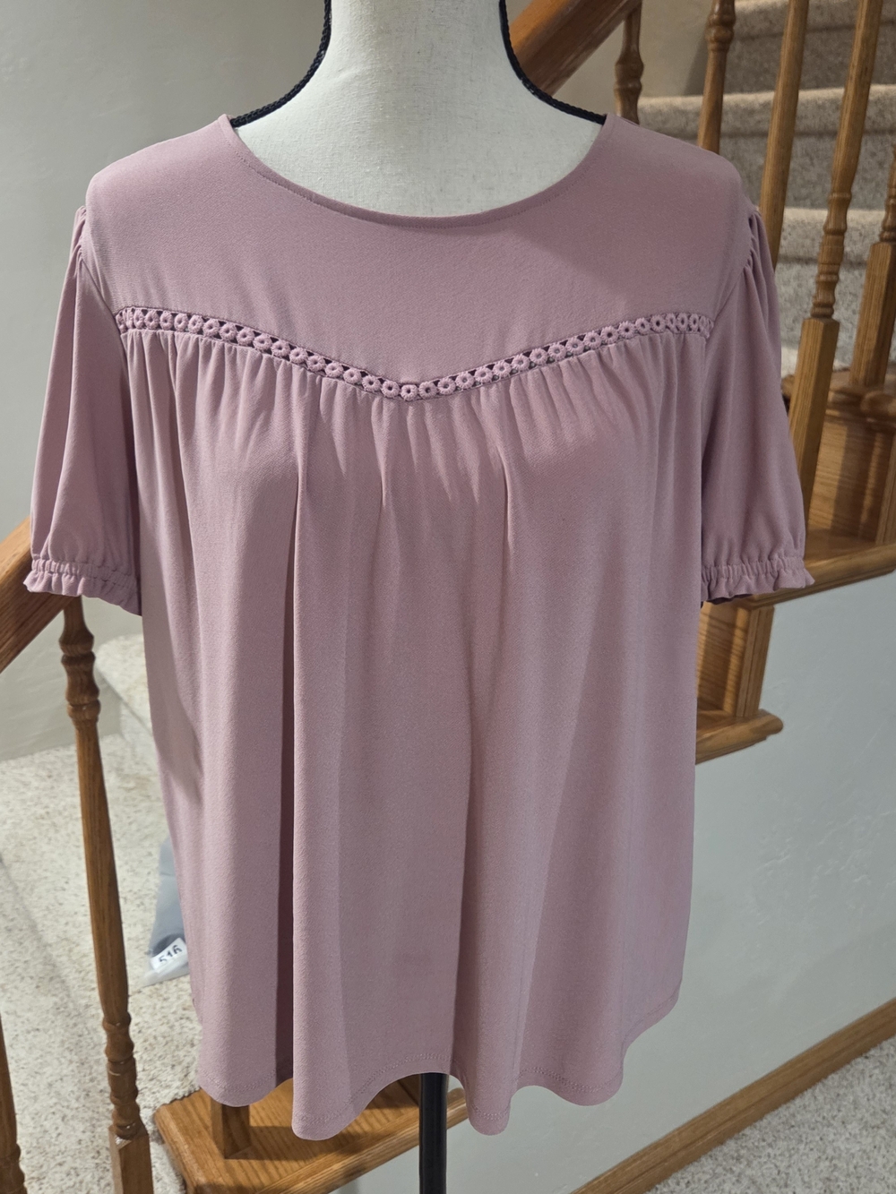 89th & Madison Dusty Rose Crochet Yoke Short Sleeve Tunic